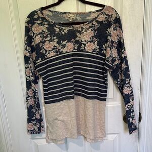 Floral and Striped Long Sleeve Top